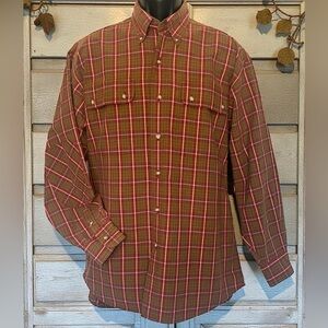 Willis & Geiger Shirt Medium Plaid Elbow Patches Long Sleeves Hong Kong Vintage